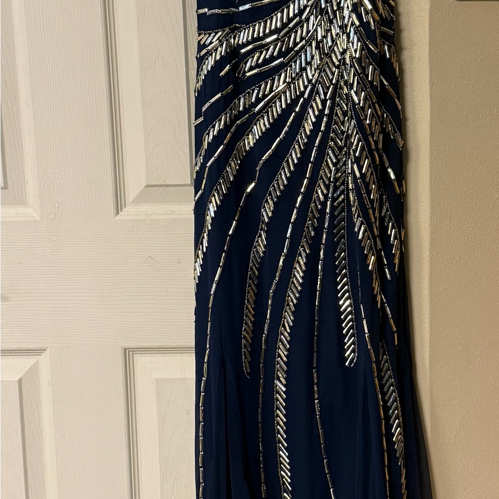 Sean Collection Midnight Blue Dress with Metallic Accents